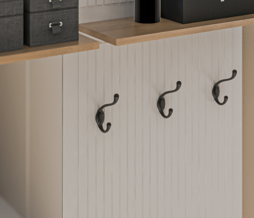 Напольные, Тумба с вешалкой Монтана СБ-3552 Белый Альпийский,Дуб Гамильтон/МДФ Дуб Белый