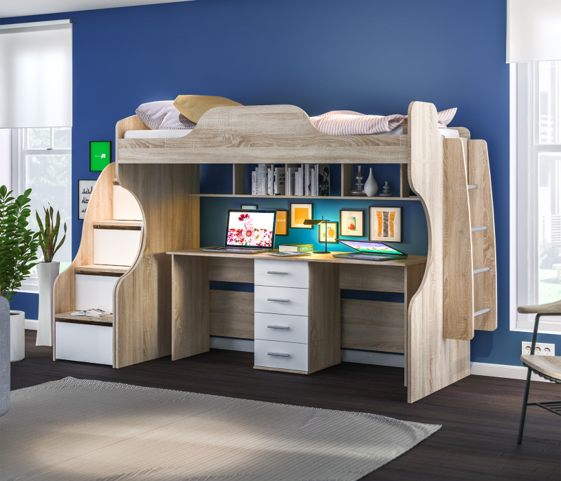 Кровати 90 см, Кровать Мамбо СБ-2871.Н 2-х ярусная матрасом Сити - Бормио 900*2000