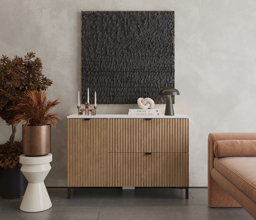 Комоды, Комод Тренд СБ-3447 2 ящика, 1 дверь Белый Альпийский/МДФ Джаз Акация светлая