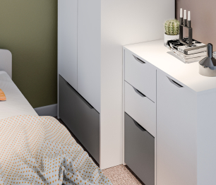 Mika / Мика детская Белый/Серый (кровать 900, тумба, шкаф, комод)