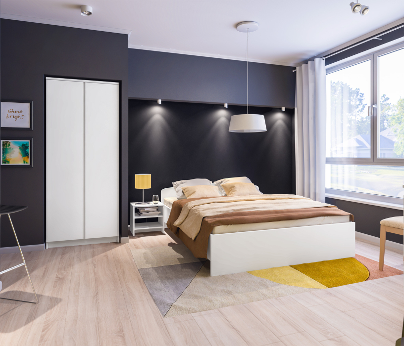 Спальные гарнитуры, Кито набор (кровать+шкаф+тумба) Белый