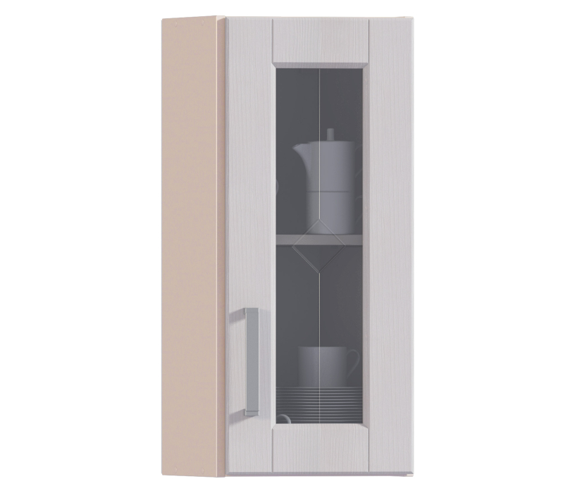 Навесные, Регина РПТУ-30 Полка торцевая с витриной Песочный/Риф белоснежный