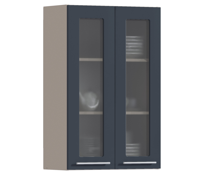 Эстель, Регина РП-160 Полка с двумя витринами Песочный/МДФ Графит глянец