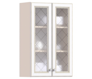 Регина РП-160 Полка с двумя витринами Песочный/фасад Белое золото