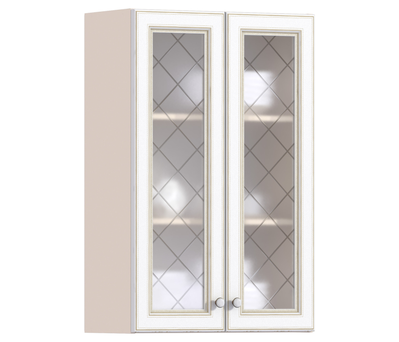 , Регина РП-160 Полка с двумя витринами Песочный/фасад Белое золото