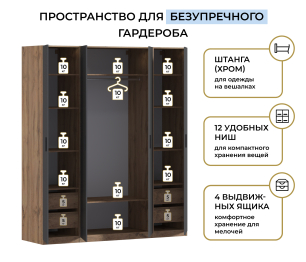 Шкаф четырехдверный Макс 2000 мм, вариант №2 (ЛДСП, корпус дуб вотан)