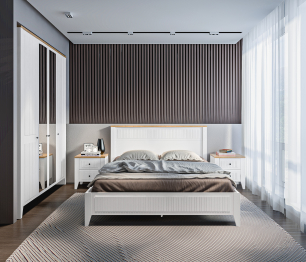 Спальня Монтана Белый Альпийский,Дуб Гамильтон/МДФ Дуб Белый