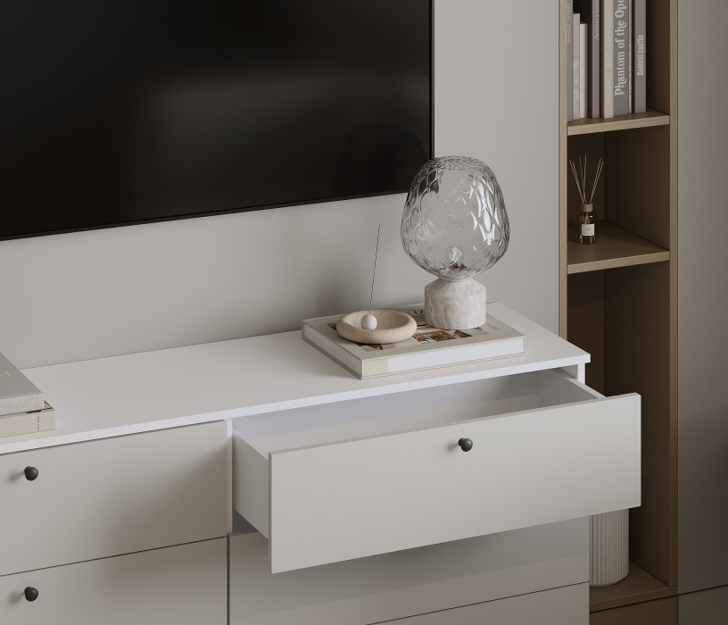 Комоды, Комод Тренд СБ-3442 6 ящиков Белый Альпийский/Серый перламутровый