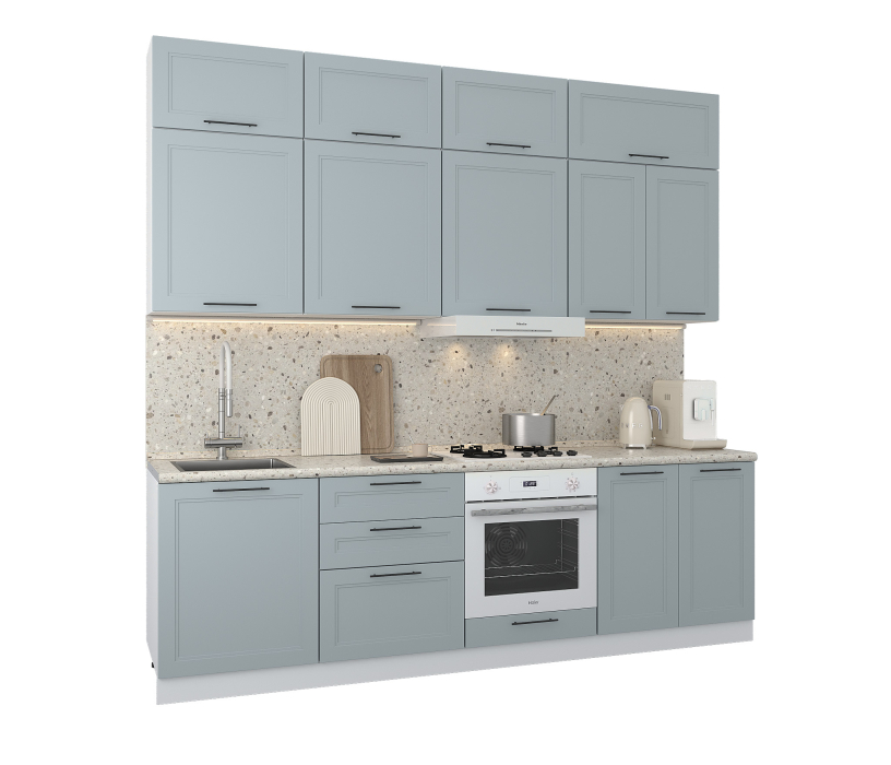 Кухонные гарнитуры, Кухонный гарнитур с антресолью Регина Белый/МДФ Modern Серый 2,6 м