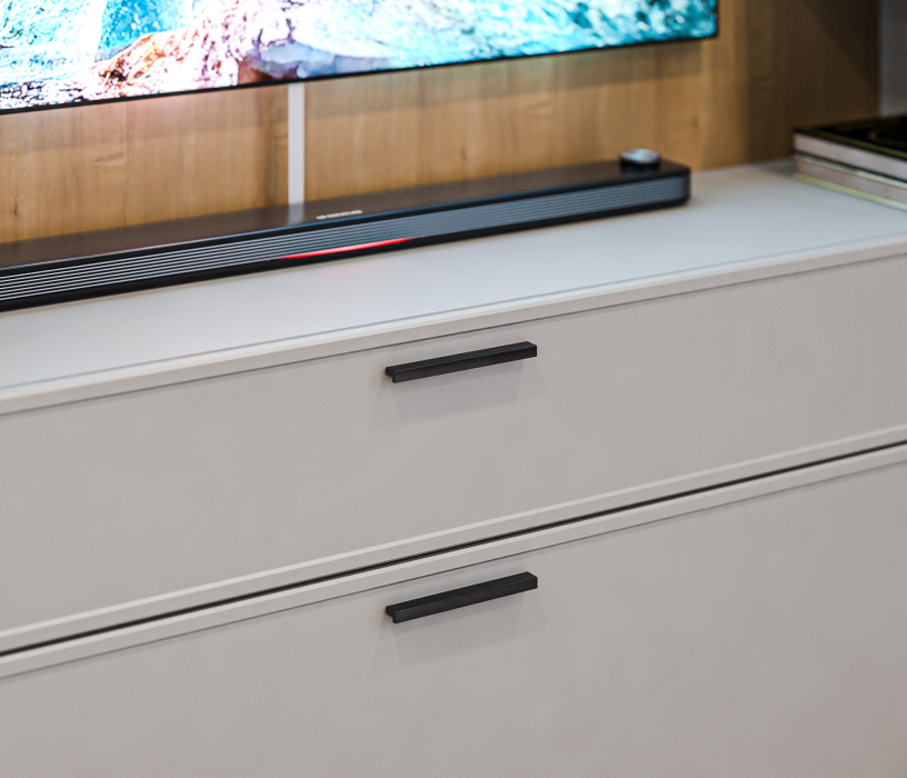 Стенки для гостиной, Стенка с пеналом и витриной Милан СБ-3265 Серый/МДФ Светло серый