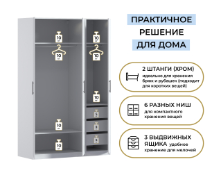 Шкаф трехдверный Макс 1500 мм, вариант №4 (ЛДСП)