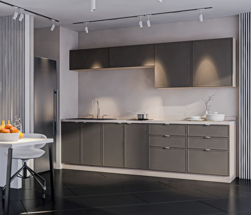 Кухонные гарнитуры, Кухонный гарнитур Регина Квадро Песочный / Базальт 2,8 м