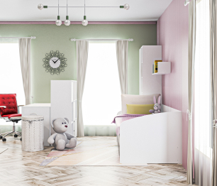 Mika детская две кровати 90 см с основанием и матрасом Белый/Белый, Серый