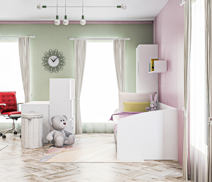 Кровати одноярусные, Mika детская две кровати 90 см с основанием и матрасом Белый/Белый, Серый