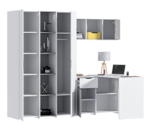 Mika / Мика домашний кабинет Белый/Серый (шкаф, стол, полка)