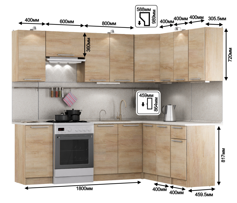 Кухонные гарнитуры, Кухня угловая Ангелина Классик 2,4 х 1,8 м