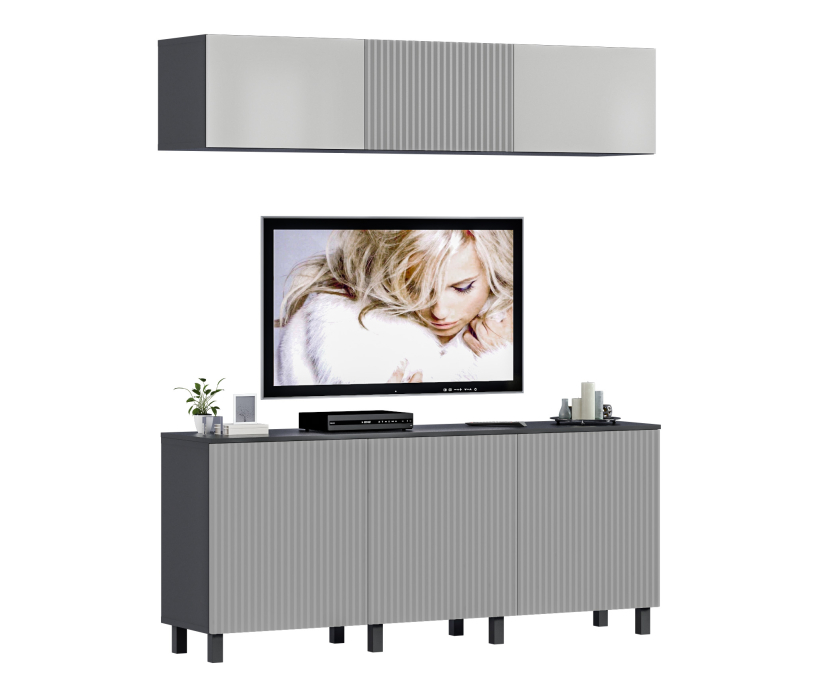 Стенки для гостиной, Гостиная (стенка) 3 на ножках Тренд Диамант серый / МДФ Джаз Светло-серый