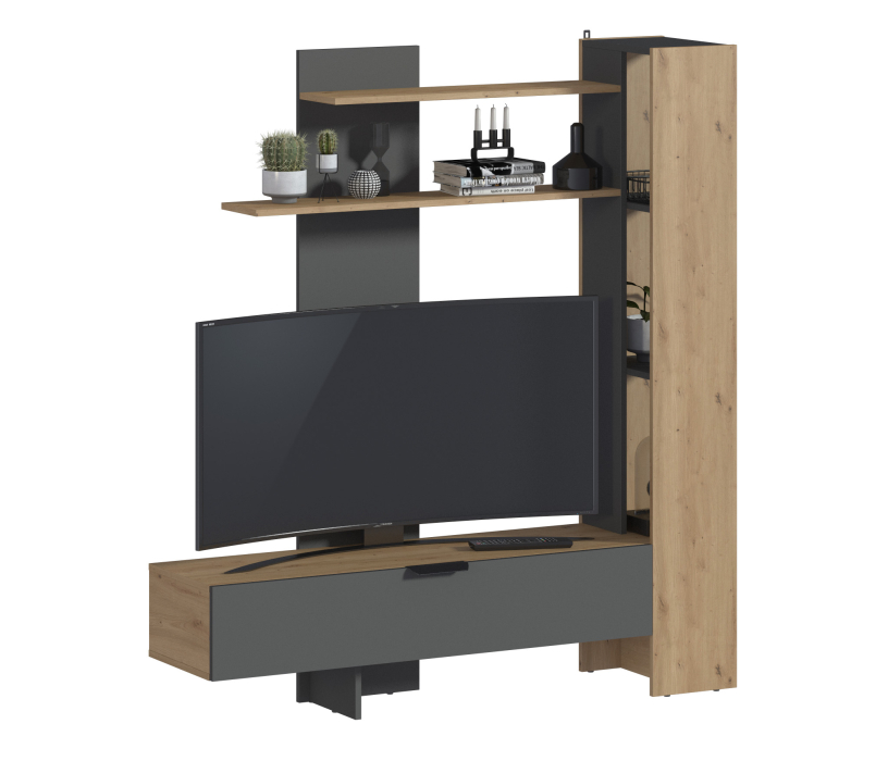 Стенки для гостиной, Стенка Лофт СБ-3411 Дуб дикий,Диамант серый/Диамант серый