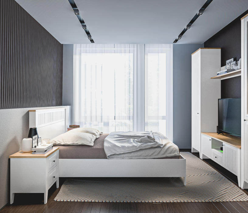 Спальные гарнитуры, Набор для спальни Монтана Белый Альпийский,Дуб Гамильтон/МДФ Дуб Белый