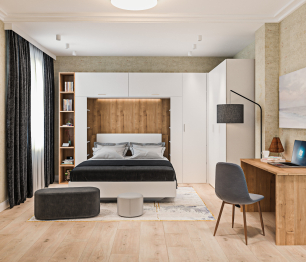 Мальта спальня, кровать 160 см с подъемным механизмом Белый, Дуб Гамильтон