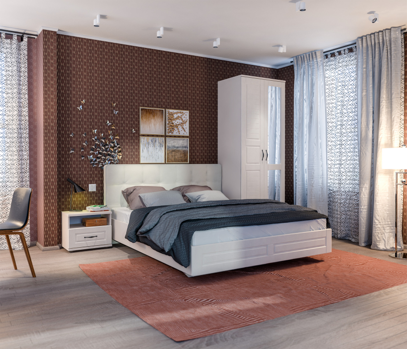 Спальные гарнитуры, Сити Комплект (кровать СБ-2938+тумба+шкаф 2х дв.с зеркалом)