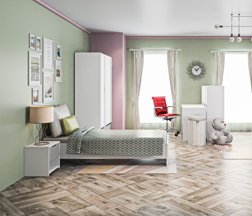 Кровати одноярусные, Mika детская две кровати 90 см с основанием и матрасом Белый/Белый, Серый