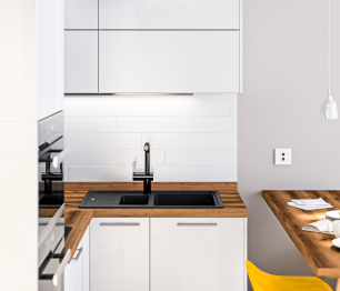 Кухонный гарнитур угловой Анна + Регина Песочный / Белый глянец 2,1 м*1,4 м