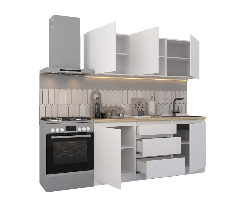 Кухонные гарнитуры, Кухонный гарнитур Леон прямой 180 см, белый