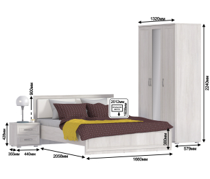 Флоренция набор с кроватью(СБ-2390+СБ-2393+СБ-2395)