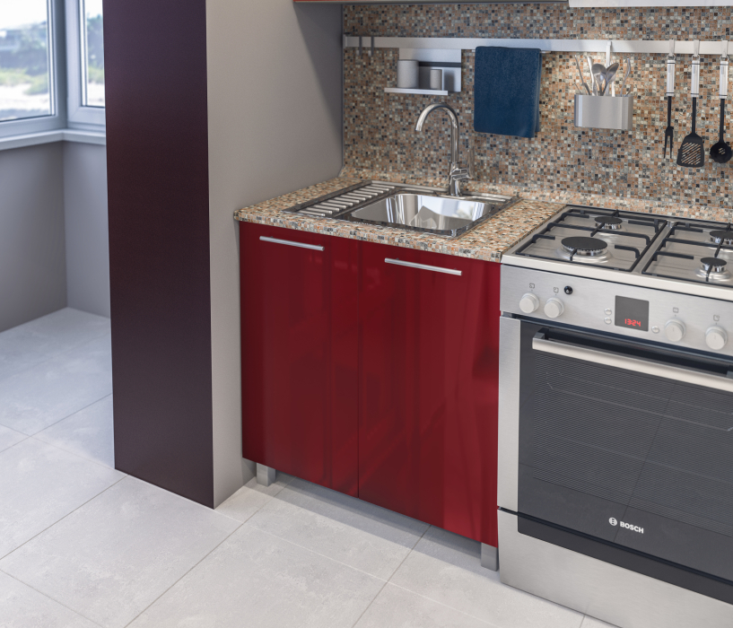 Кухонные гарнитуры, Анна Алюминий/Ваниль глянец/Рубин глянец (без учета столешницы , панели) L-2000