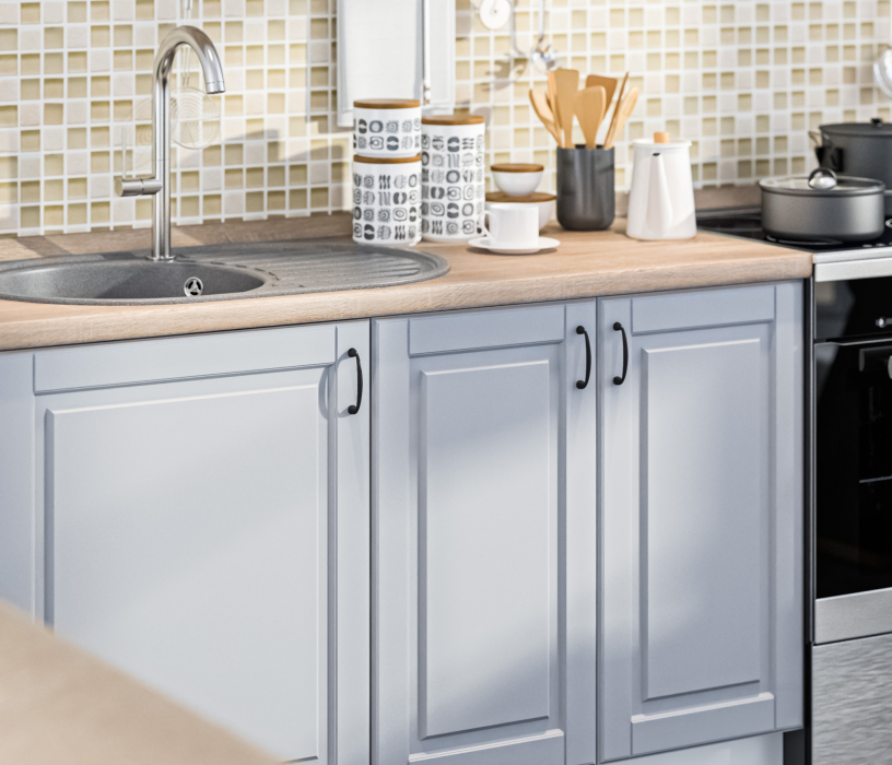Кухня 2 метра, Кухонный гарнитур Регина Белый/ МДФ Серый светлый 2,4 м