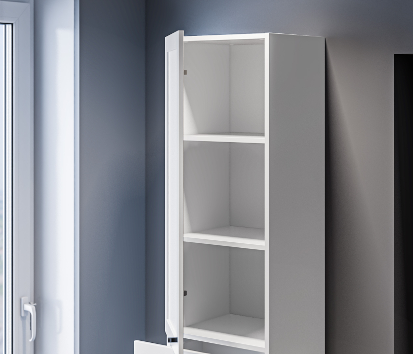 Прямые, Стеллаж Твин СБ-3372 Белый с глухим фасадом и ящиком