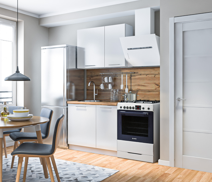 Кухонные гарнитуры, Кухонный гарнитур Регина Белый/Анна МДФ Белый глянец 1 м