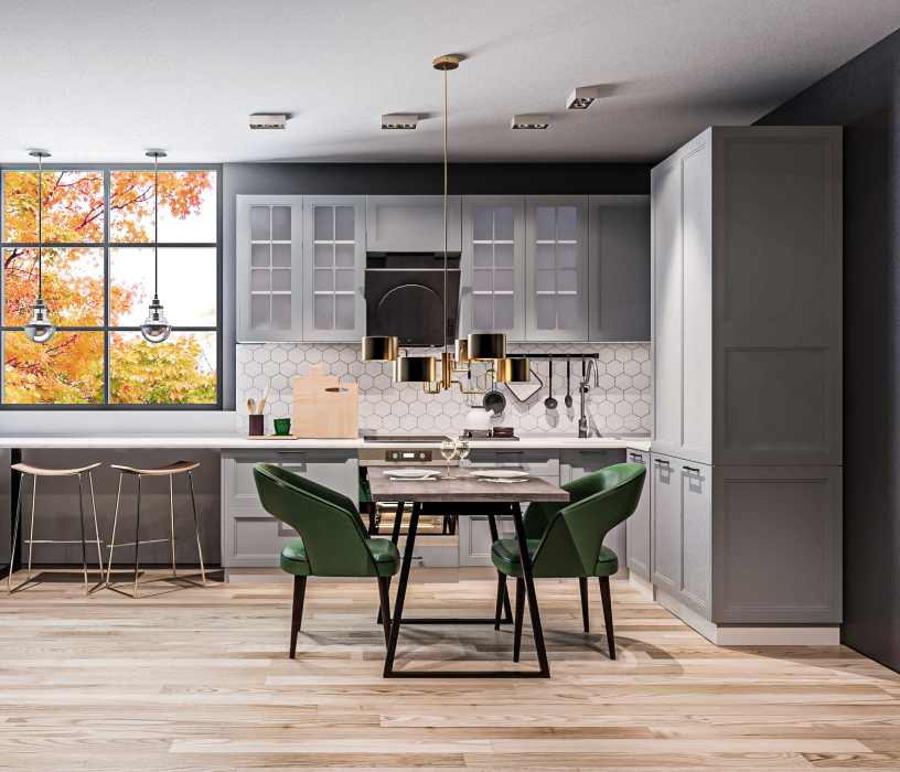 Кухонные гарнитуры, Кухонный гарнитур Регина Белый/MODERN Серый 3х1,95 м