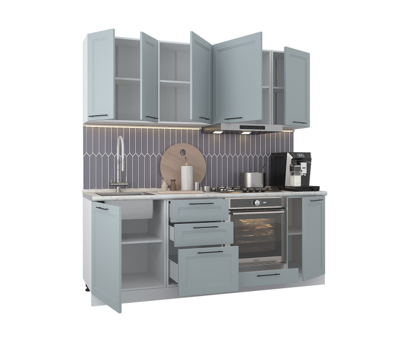 Кухонные гарнитуры, Кухонный гарнитур Регина Белый/МДФ Modern Серый 2,1 м