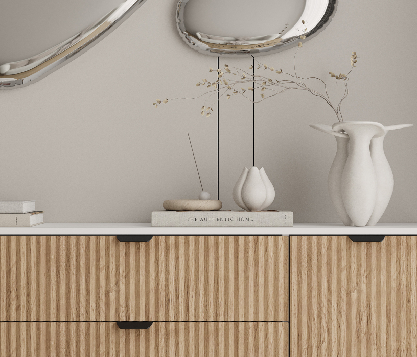 Комоды, Комод Тренд СБ-3443 3 ящика, 2 двери Белый/МДФ Джаз Акация светлая