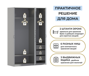 Шкаф трехдверный Макс 1500 мм, вариант №4 (ЛДСП/МДФ)