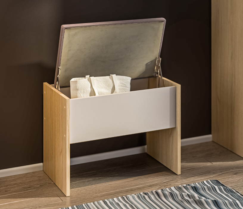 Тумба в прихожую с мягким сиденьем, Пуф Афина СБ-3319 Дуб Винченца,Кашемир серый