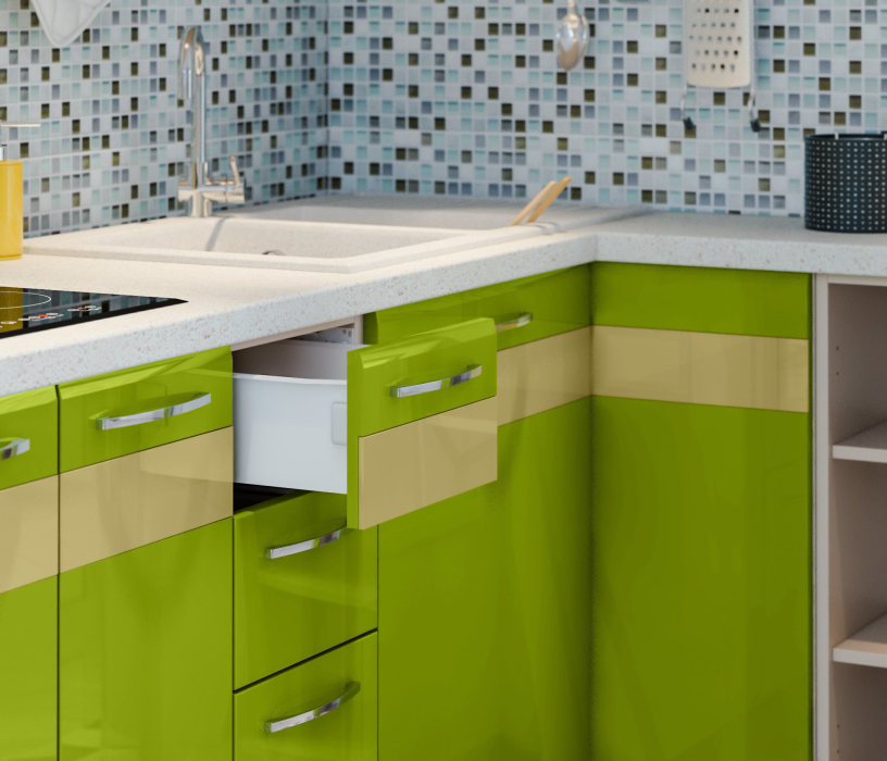 Кухонные гарнитуры, Регина Песочный/Оливковый Глянец22/Сандал/Сонора 2650*1500