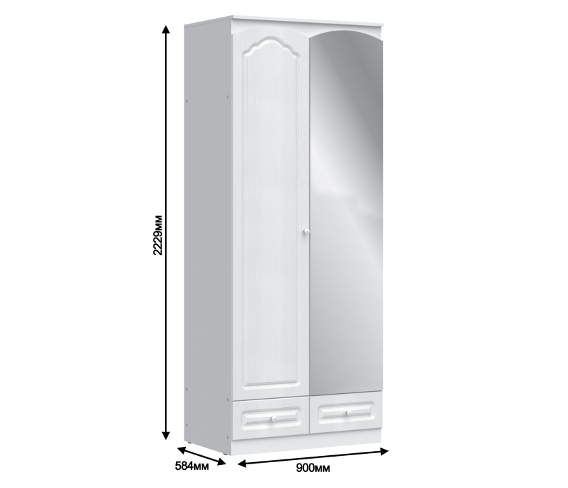 В спальню, Шкаф 2-х дверный с зеркалом Правый Амалия СБ-990