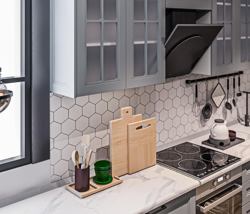 Кухонные гарнитуры, Кухонный гарнитур Регина Белый/MODERN Серый 3х1,95 м