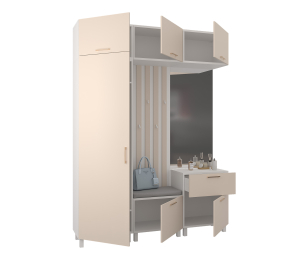 Прихожая Тренд с антресолью и рейками Белый/Белла Кашемир серый