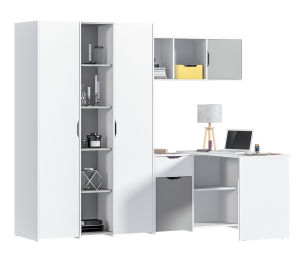 Mika / Мика домашний кабинет Белый/Серый (шкаф, стол, полка)