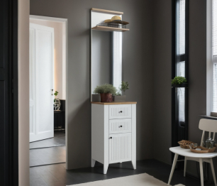 Тумба с зеркалом Монтана СБ-3551 Белый Альпийский,Дуб Гамильтон/МДФ Дуб Белый