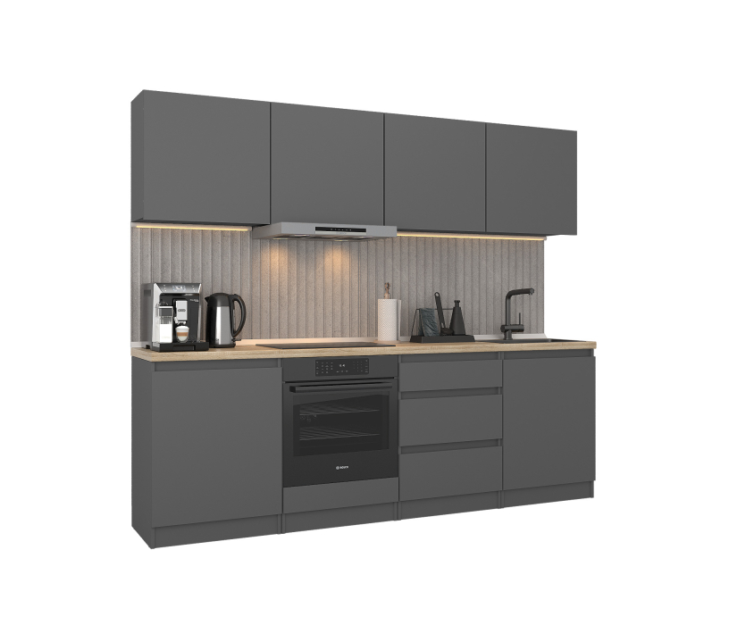 Кухонные гарнитуры, Кухонный гарнитур Леон прямой 240 см, диамант серый