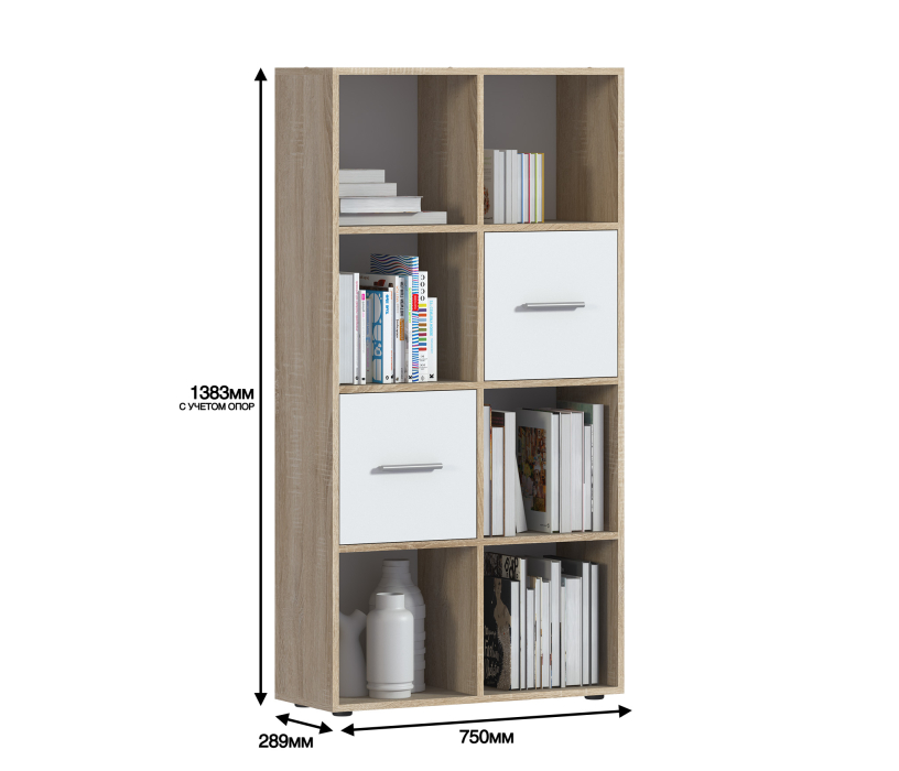 Стеллажи, Стеллаж Мамбо СБ-3214 Дуб Сонома/Белый