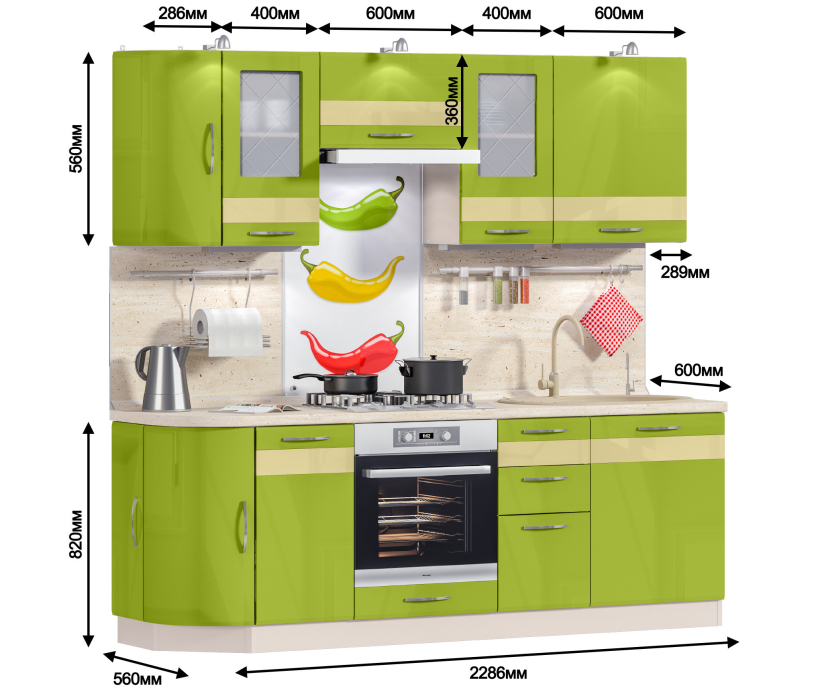 Лидеры продаж модульных кухонь, Регина Оливковый глянец 2300
