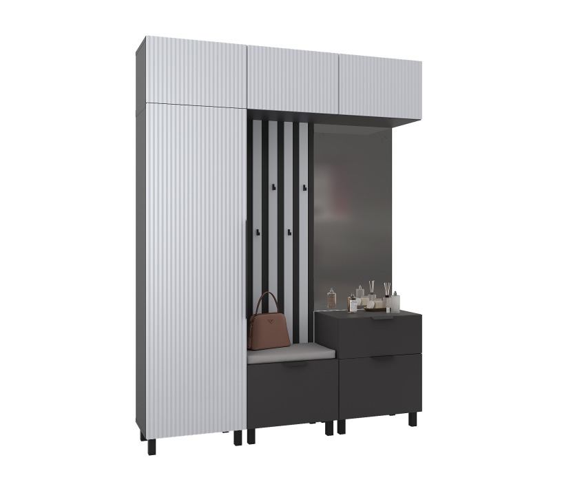 Прихожие, Прихожая Тренд с антресолью и рейками Диамант серый/МДФДжаз Светло-серый