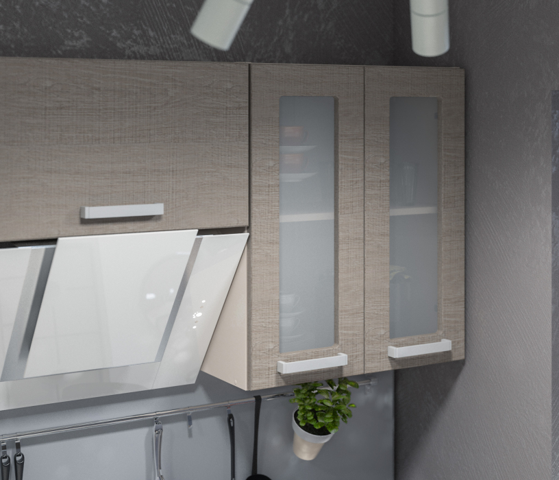 Кухонные гарнитуры, Кухонный гарнитур Регина 1,8м Дуб Сантана светлый с витриной