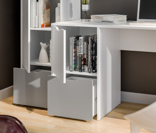 Mika / Мика домашний кабинет Белый/Серый (пенал, стеллаж, стол, полка)